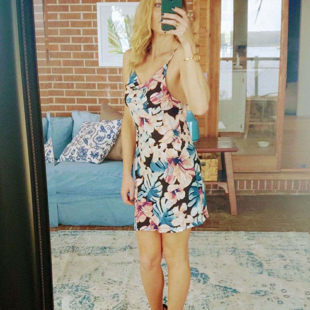 Black tropical summer floral sun dress vavation